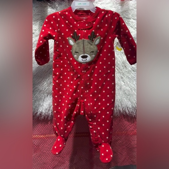 CARTER’S CHRISTMAS REINDEER SLEEP & PLAY SLEEPER - RED SIZES 3M, 6M, 9M, (NEW) - Picture 3 of 4